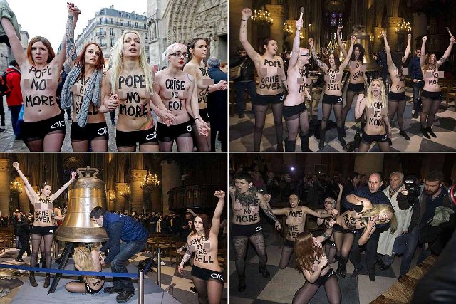 Demonstran Telanjang Dada `Rayakan` Mundurnya Paus di Paris
